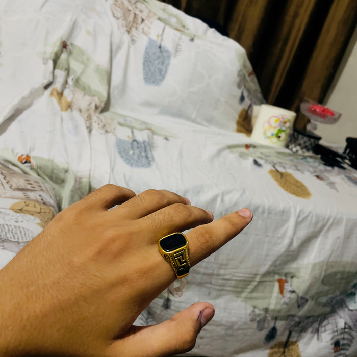 Premium Black Stoned Golden Ring