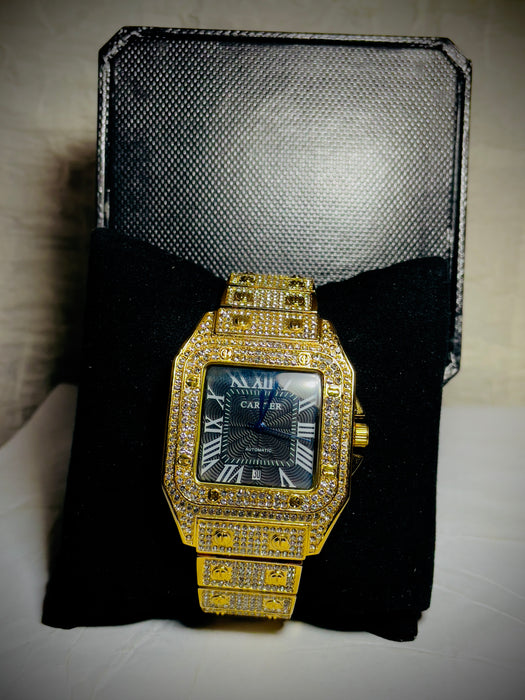 Cartier Replica Golden Iced Square Dial Watch