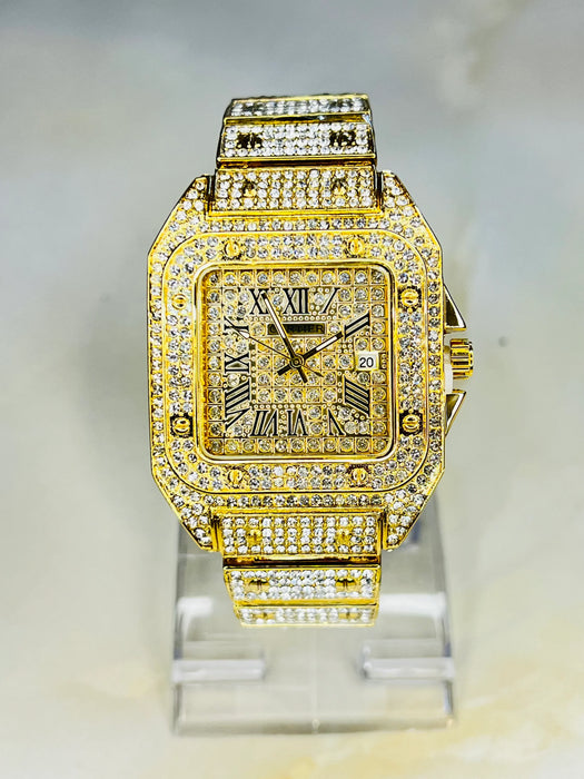 Cartier Replica Golden Iced Square Dial Watch