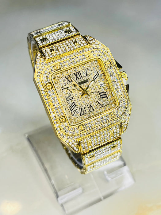 Cartier Replica Golden Iced Square Dial Watch